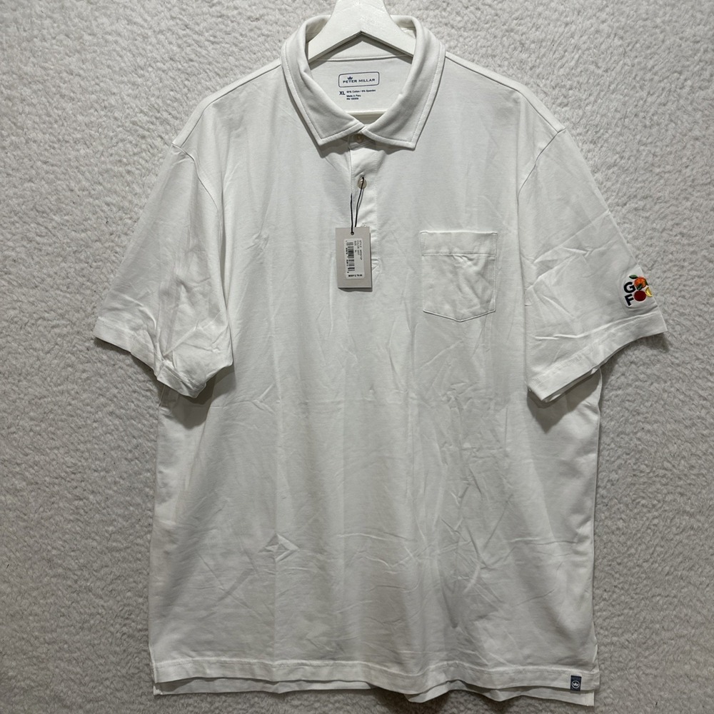 Peter Millar Men's Size XL Sports Golf Polo Shirt White Slits Company Logo NWT